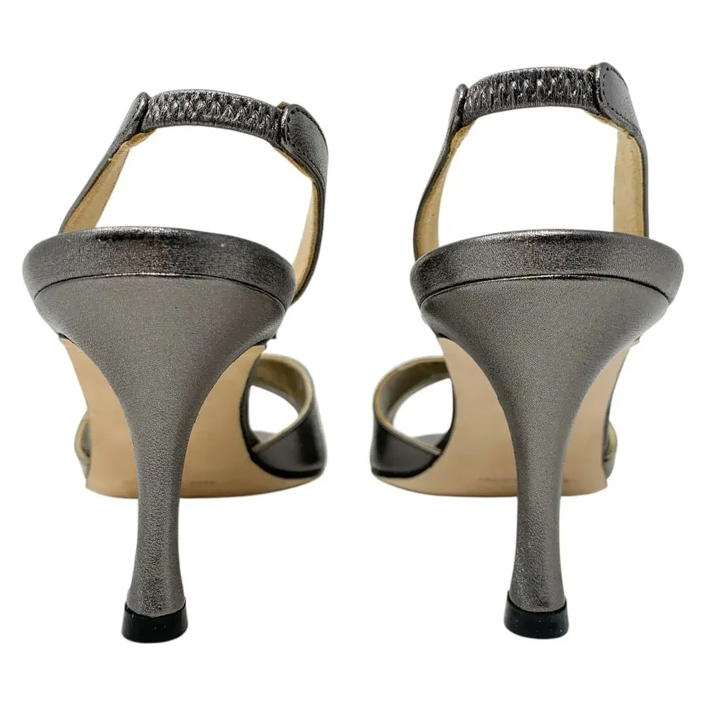 Manolo Blahnik Budingasling Bronze Metallic Knot Slingbacks 37